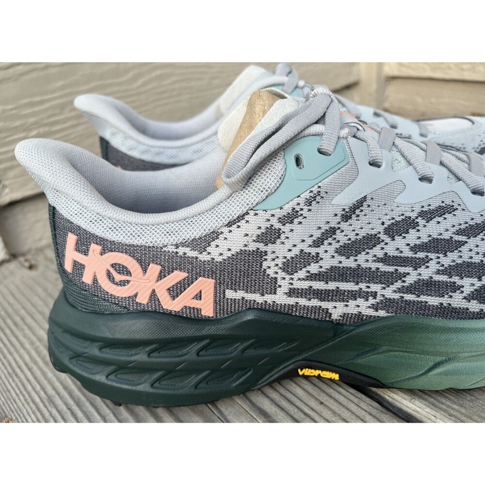New! Hoka One One Speedgoat 5 Women’s 10B Trail Running Shoes Harbor Mist/Spruce - Picture 3 of 13